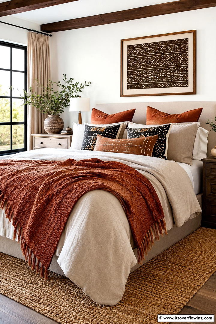 Earthy Textile Warmth - 30 Rustic Bedroom Ideas to Create a Warm and Inviting Space
