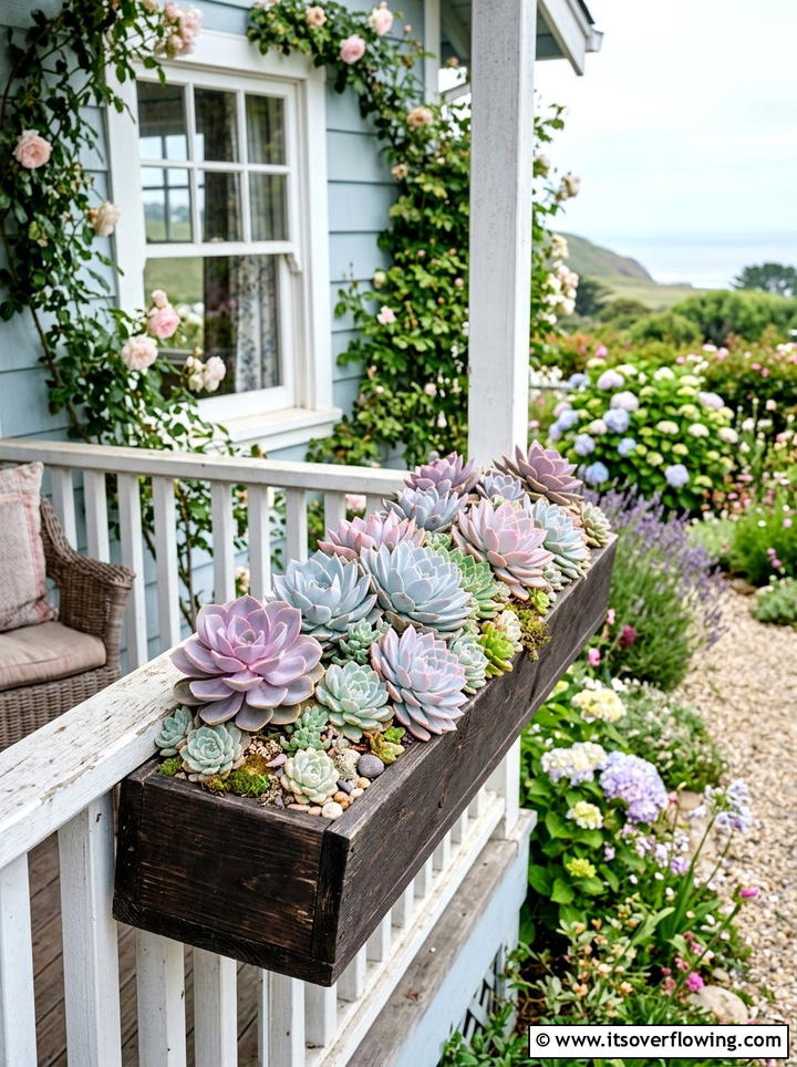 Echeveria Clusters In Window Boxes - 25 front porch ideas with drought tolerant plants