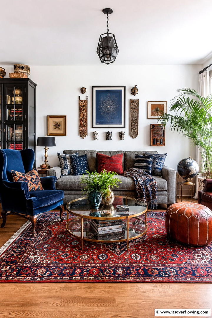 Eclectic Charm in Navy Blue Living - 30 Navy Blue and Grey Living Room Ideas for Sophisticated Style