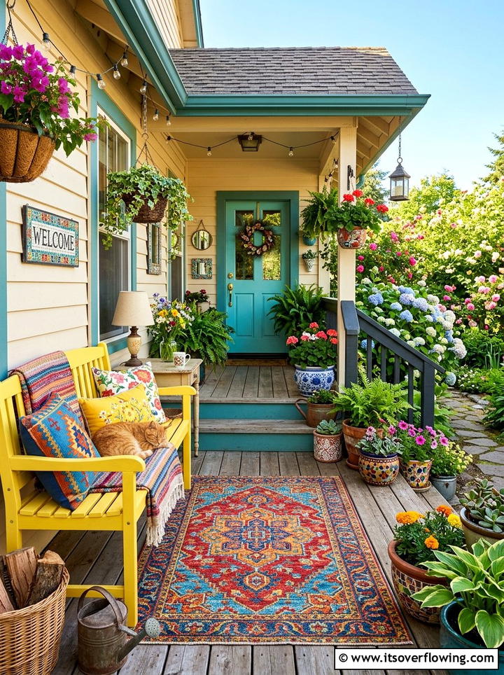 Eclectic Colorful Front Porch - 25 front porch ideas with outdoor rug