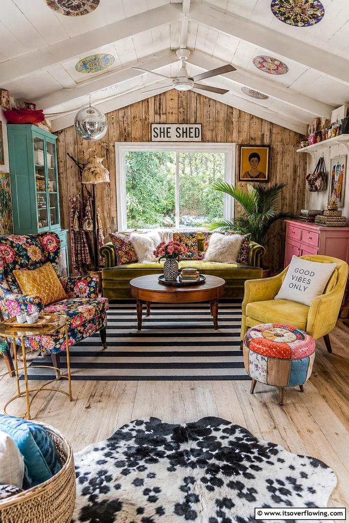 Eclectic Design Mix - 30 She Shed Interior Ideas for Personalized Retreats