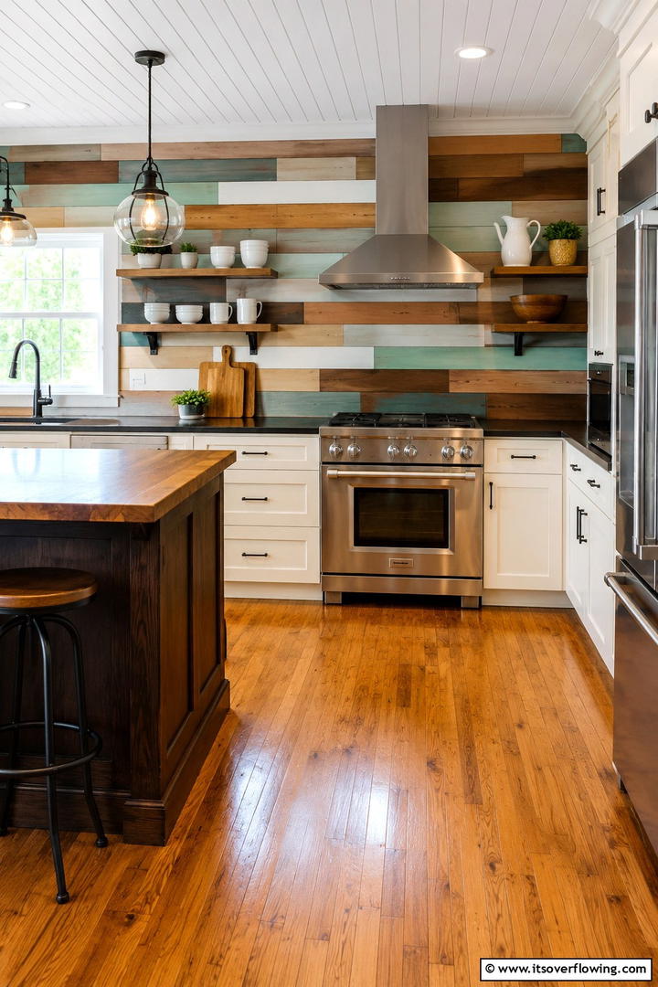 Eclectic Mixed Color Shiplap - 30 Shiplap Backsplash Ideas to Elevate Kitchen Design