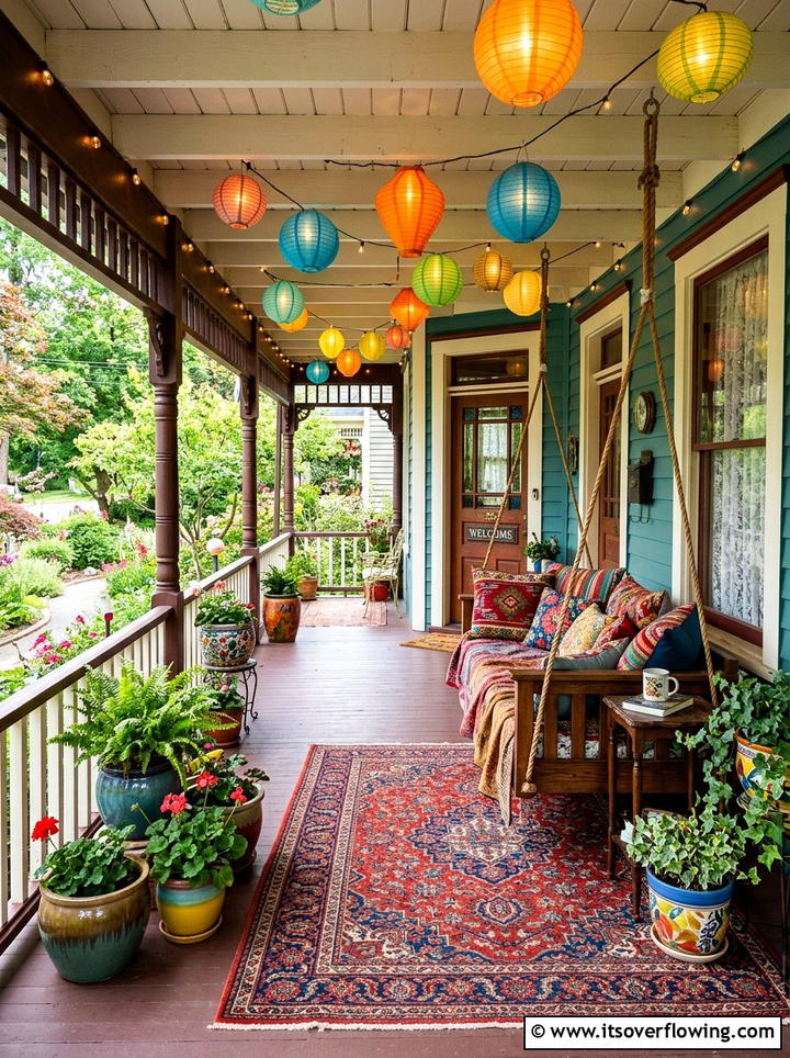 Eclectic Patterned Front Porch - 25 front porch ideas with porch bed swing