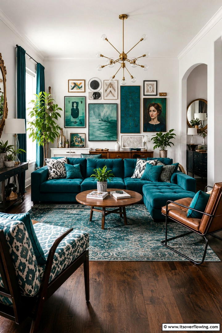 Eclectic Teal Fusion - 30 Teal Living Room Ideas for Bold & Serene Interior Spaces