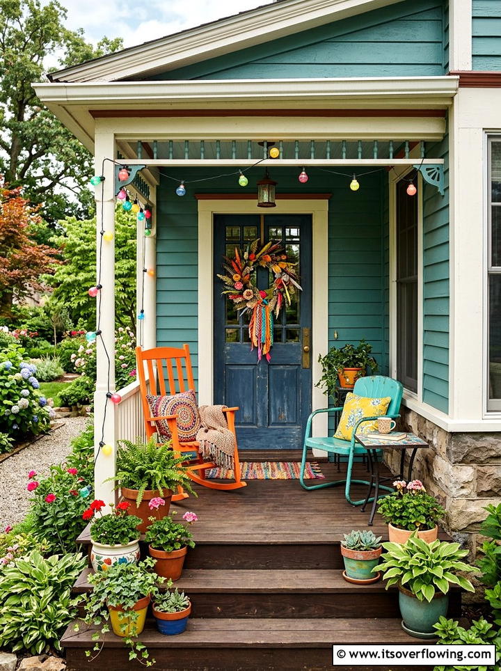 Eclectic front porch - 25 front porch decor ideas with floral wreath