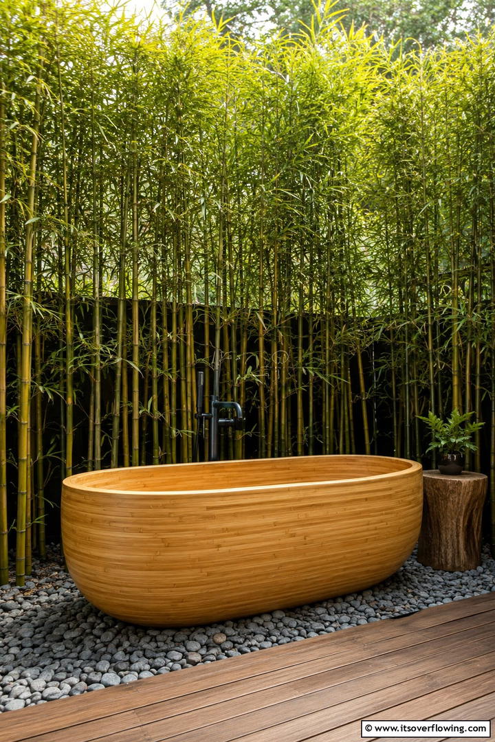 Eco Friendly Bamboo Bath - 30 Serene Outdoor Bathtub Ideas for a Backyard Oasis