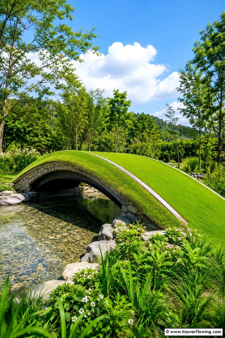 Eco Friendly Grass Bridge - 20 Garden Bridge Ideas for a Serene Backyard