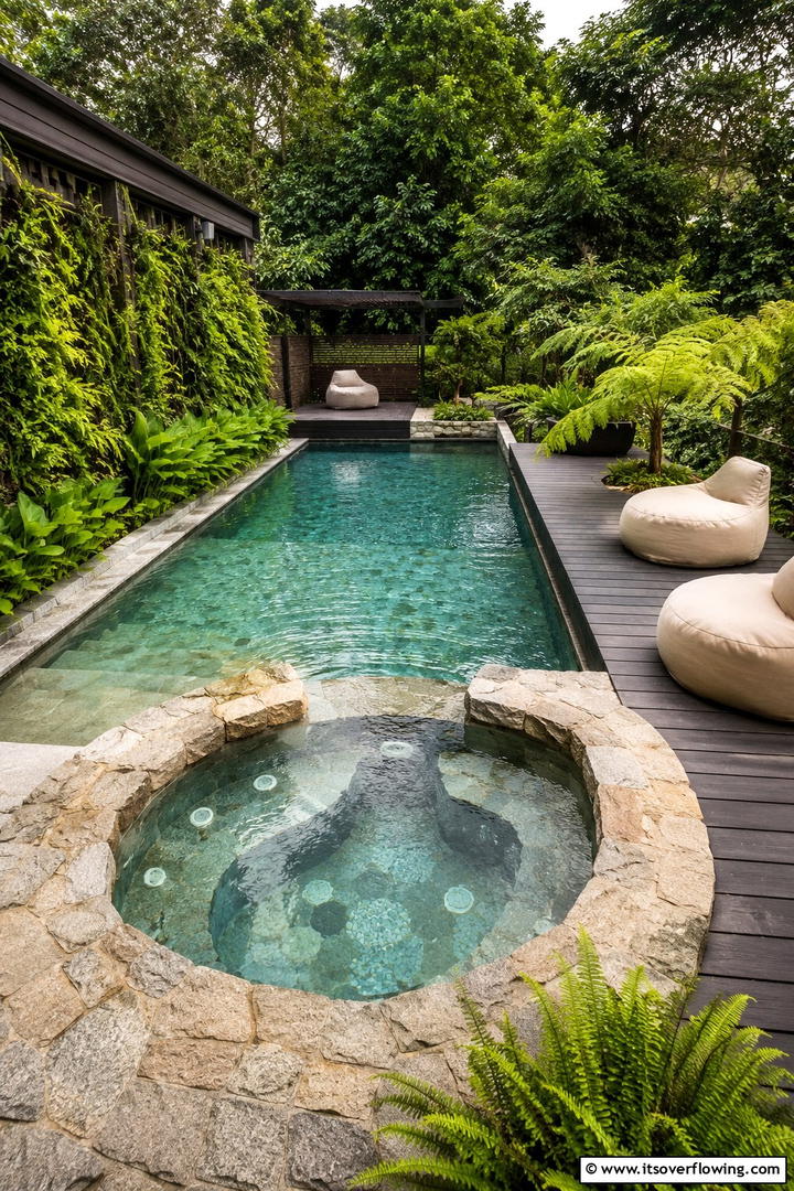 Eco Friendly Green Haven - 30 Rectangle Pool With Hot Tub Designs for Luxury Backyards