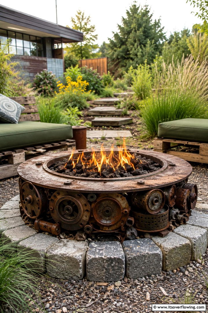 Eco Friendly Recycled Material Fire Pit - 30 Rustic Fire Pit Ideas for Cozy Outdoor Gatherings