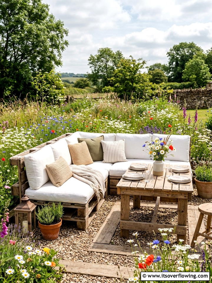 Eco friendly pallet furniture space - 25 creative garden ideas with outdoor dining spaces