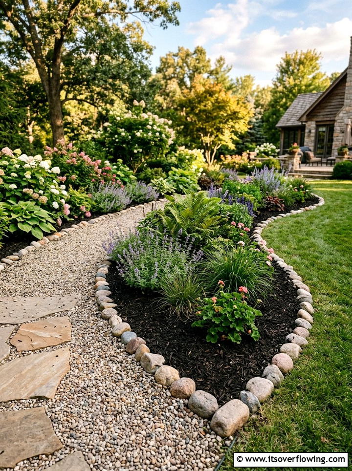 Edging With Large Stones And Gravel - 25 cheap garden ideas with gravel
