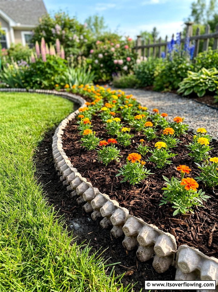 Edging border - 25 recycled garden ideas with egg cartons