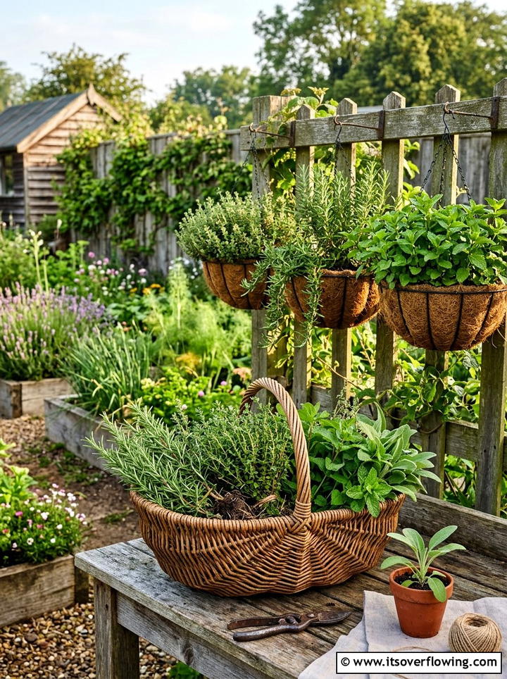 Edible Herb Basket - 25 garden ideas with hanging baskets