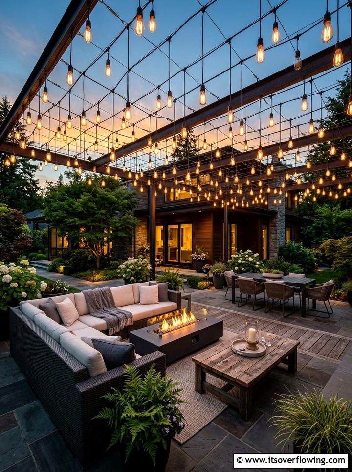 Edison bulb canopy - 25 backyard decorating ideas with hanging lights