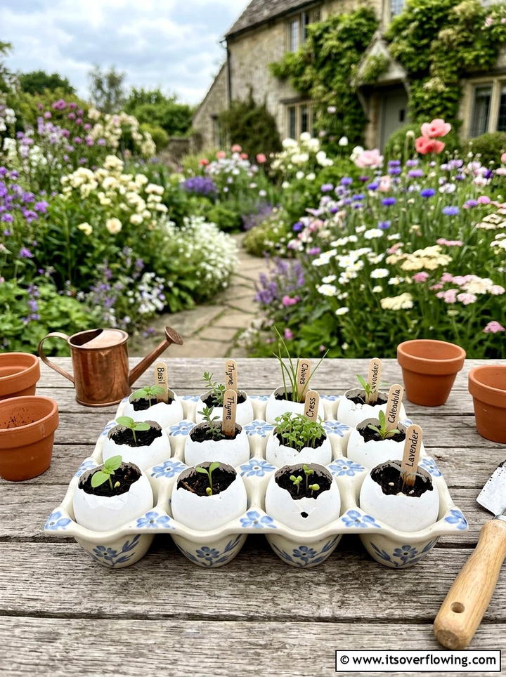 Eggshell Seedling Starter - 25 recycled garden ideas with seed starting trays