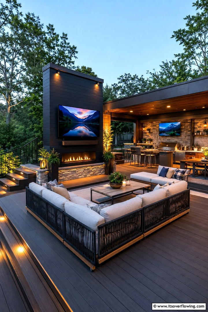 Elegant Ambient Lighting - 30 Outdoor TV Ideas for Entertainment Under the Sky