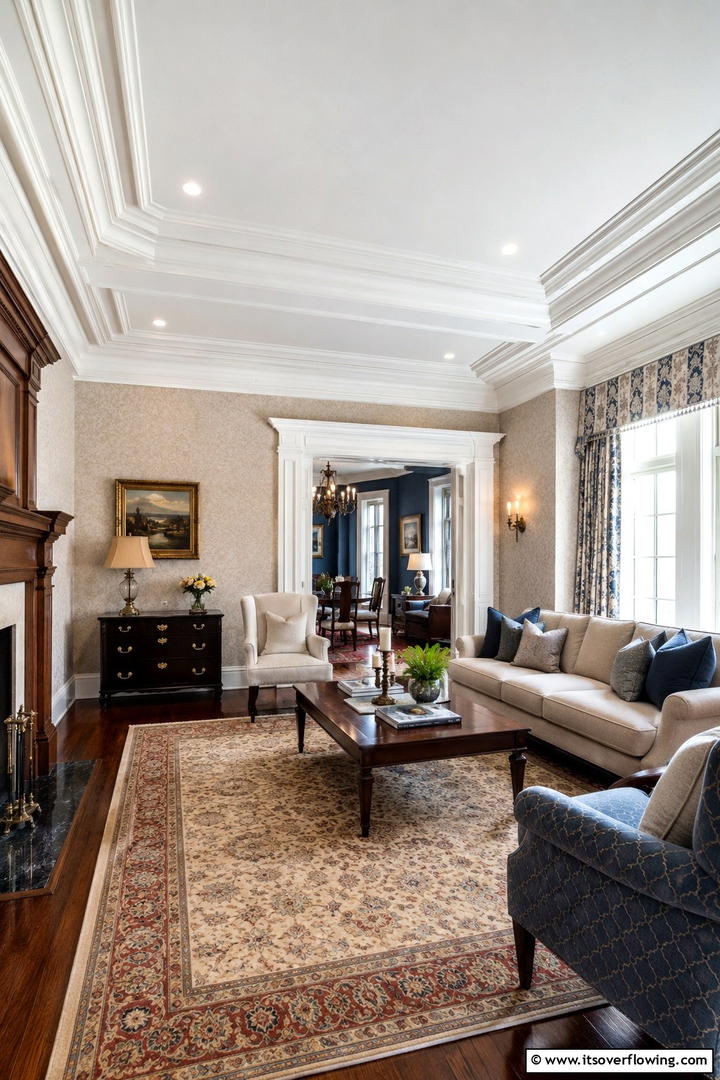 Elegant Crown Molding - 30 Traditional Living Room Ideas for Timeless Elegance