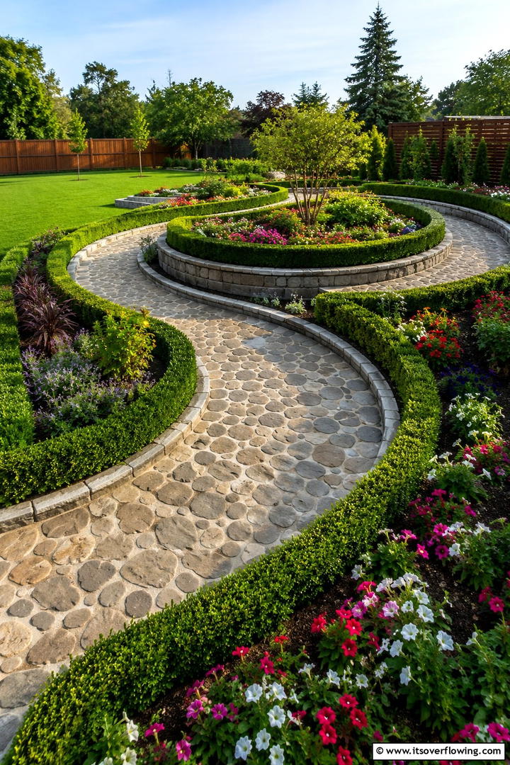 Elegant Curved Pathway Garden - 30 Spiral Garden Design Ideas for Unique Outdoor Layouts