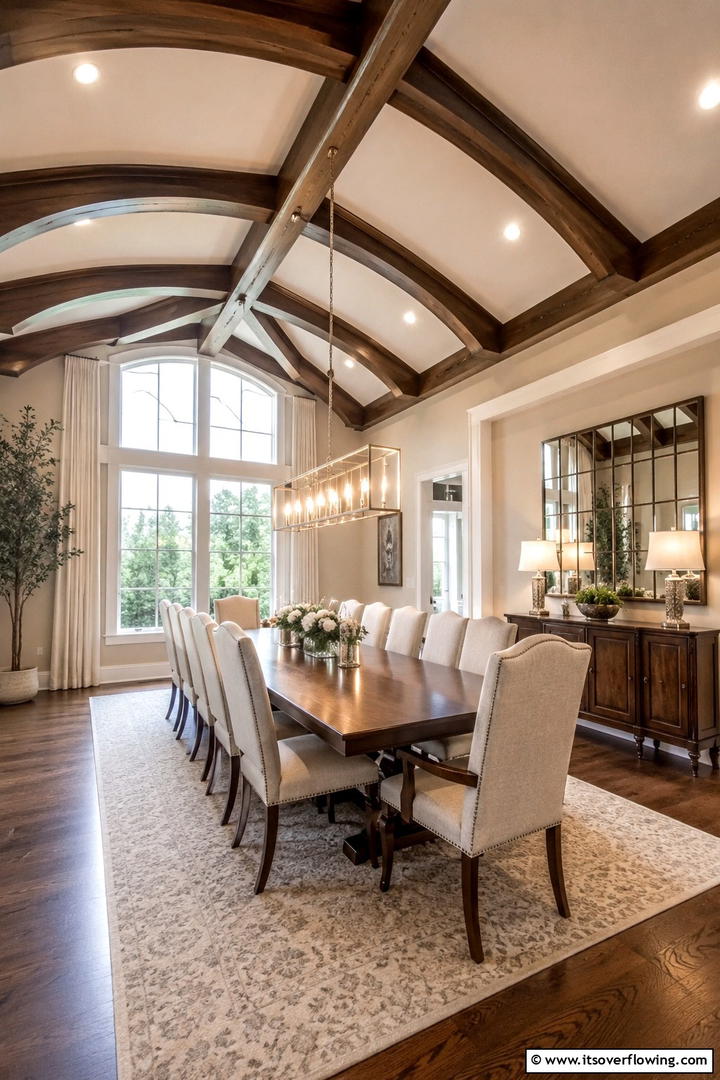 Elegant Dining Room Ambiance - 30 Vaulted Ceiling Ideas with Beams for Dramatic Room Designs