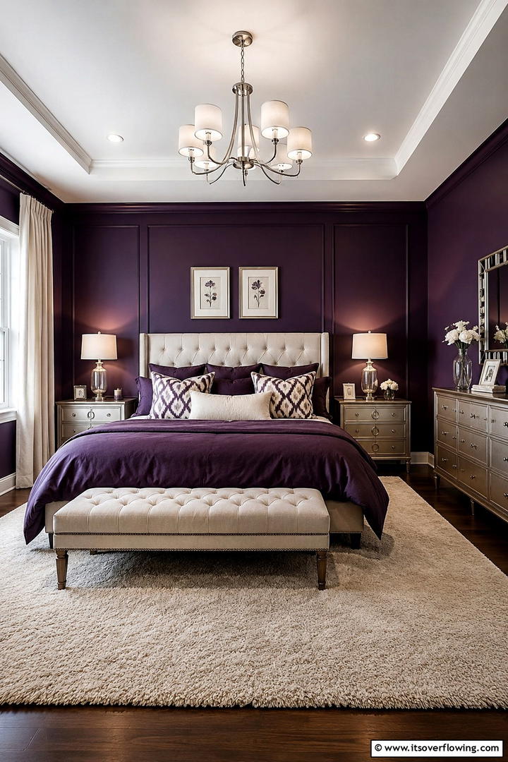 Elegant Eggplant Ensemble - 30 Purple Bedroom Ideas for a Dreamy and Relaxing Retreat