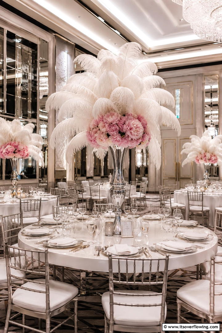 Elegant Feather Accents - 30 Tall Wedding Centerpiece Ideas for Elegant Table Displays
