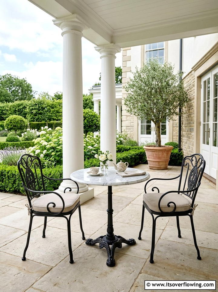 Elegant Marble Top Bistro Set - 25 front porch ideas with bistro set