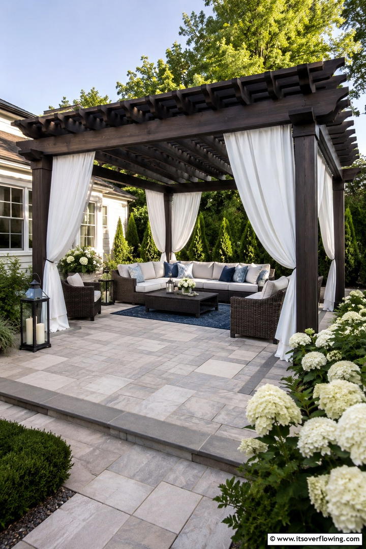 Elegant Pergola with Drapery - 30 Modern Backyard Ideas to Transform Your Outdoor Oasis