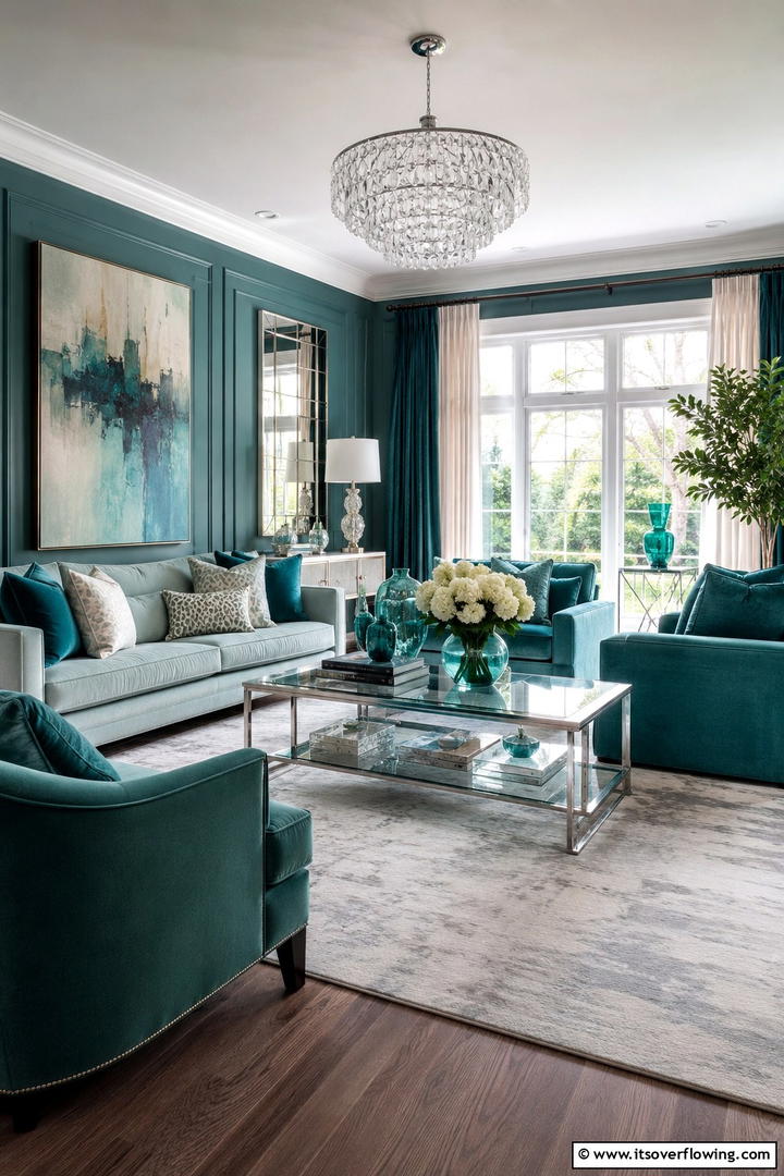 Elegant Teal Layers - 30 Teal Living Room Ideas for Bold & Serene Interior Spaces