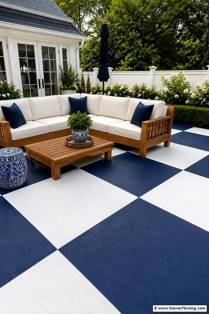 Elegant Two Tone - 30 Painted Concrete Patio Ideas for Colorful Outdoor Floors