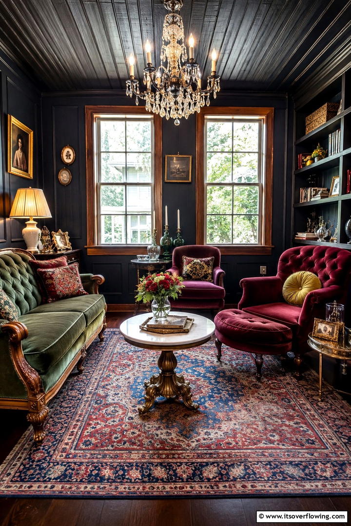 Elegant Vintage Lounge - 30 She Shed Interior Ideas for Personalized Retreats