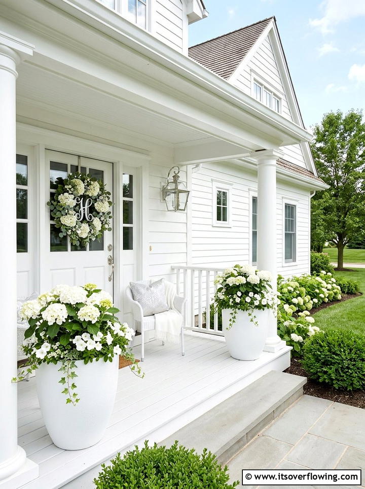 Elegant White Front Porch - 25 front porch decor ideas with monogram wreath