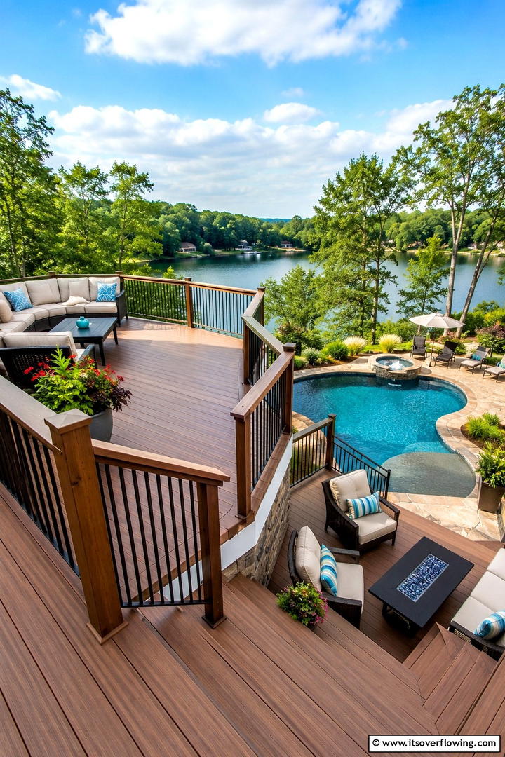 Elevated Deck and Seating Area - 30 Pool Landscaping Ideas to Create a Resort-Style Backyard