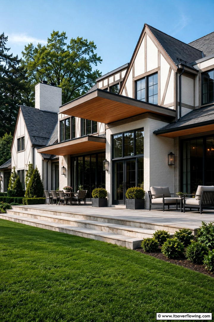 Elevated Overhangs - 30 Modern Tudor Exterior Ideas for Timeless Curb Appeal