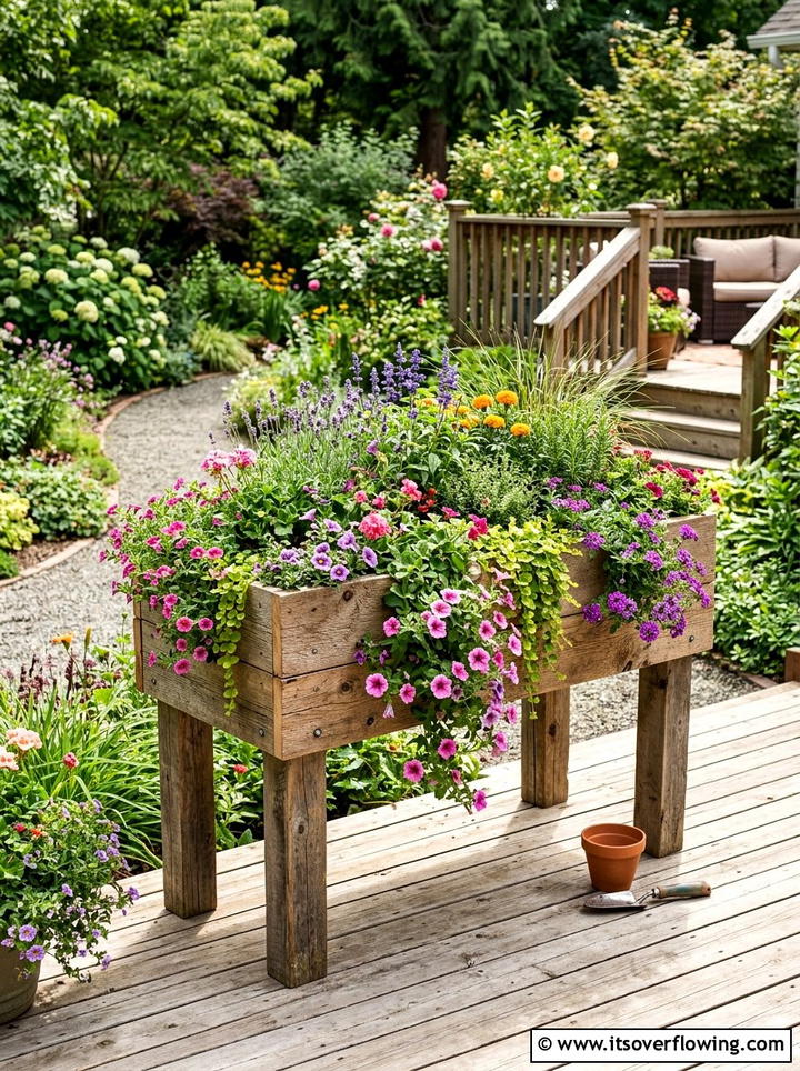 Elevated Reclaimed Wood Planter Box - 25 creative garden ideas with reclaimed wood beds