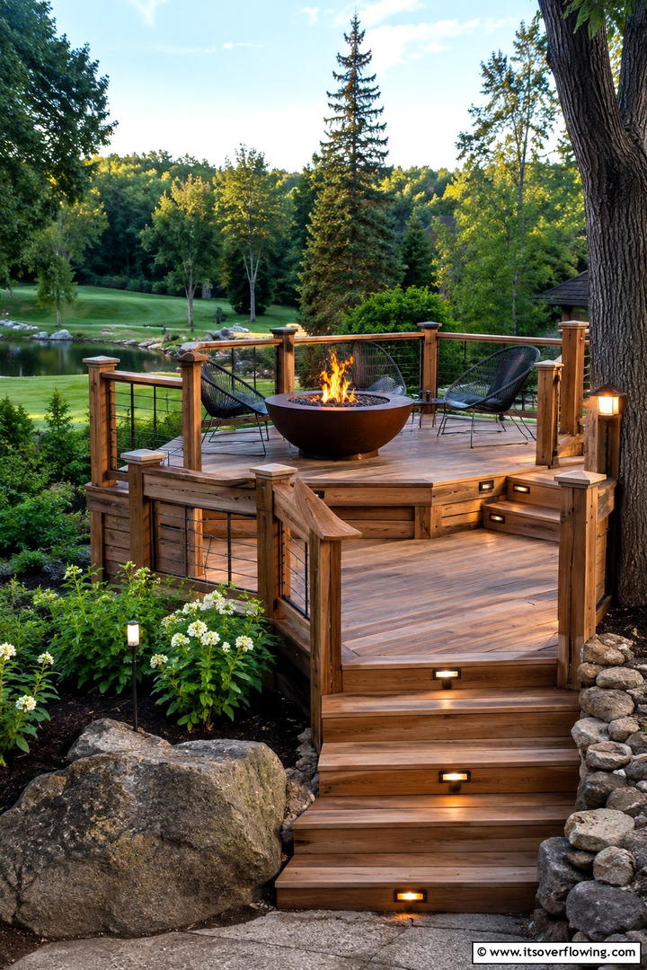 Elevated Rustic Fire Pit Platform - 30 Rustic Fire Pit Ideas for Cozy Outdoor Gatherings