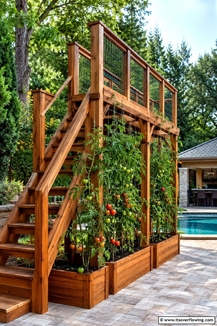 Elevated Trellis with Steps - 30 Tomato Trellis Ideas for Healthy & Space-Saving Gardens