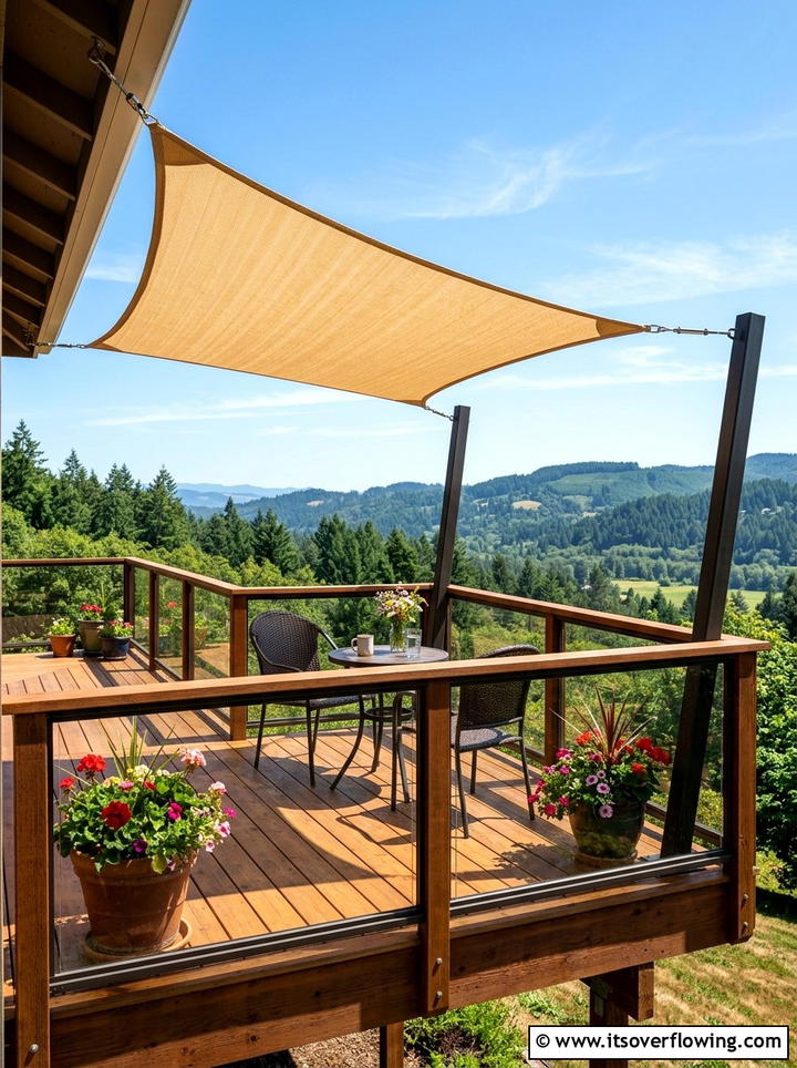 Elevated deck shade sail - 25 backyard decorating ideas with shade sail