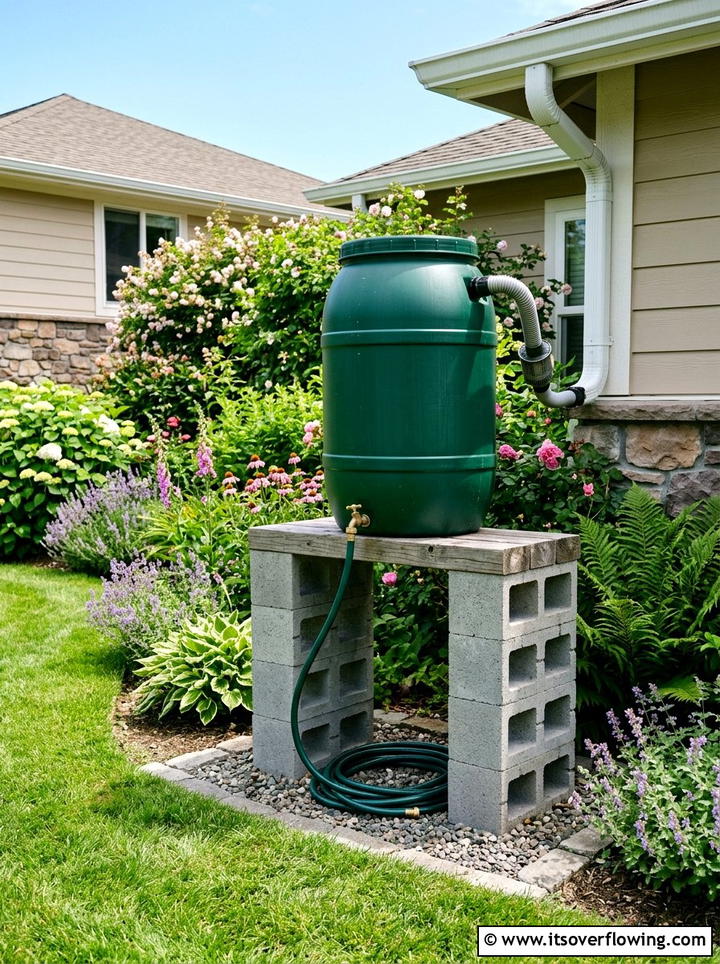 Elevated rain barrel stand - 25 cheap garden ideas with rain barrels