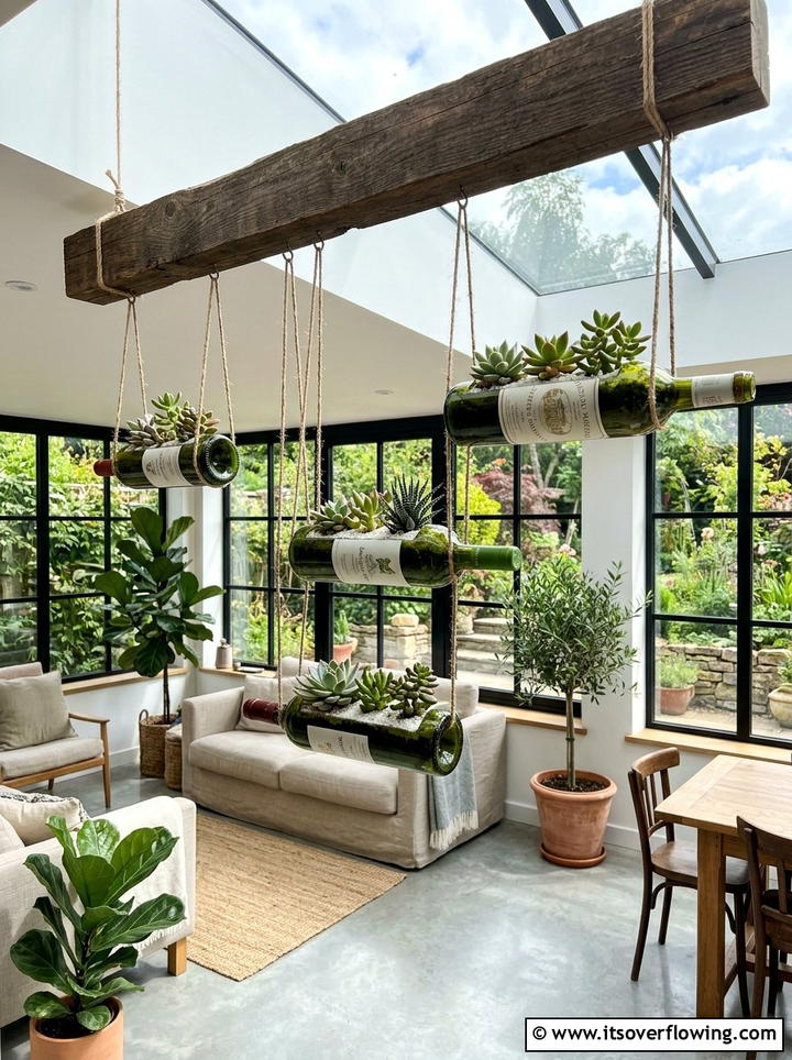 Empty wine bottle planters - 25 reusing old things ideas for succulent garden
