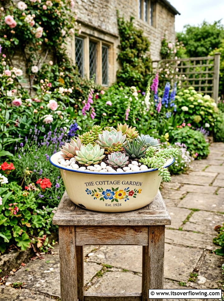 Enamel Wash Basin - 25 upcycled garden ideas for porches