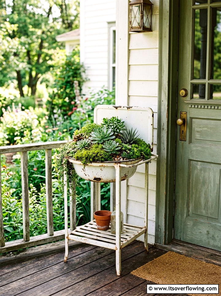Enamel wash basin stand - 25 front porch ideas with repurposed furniture