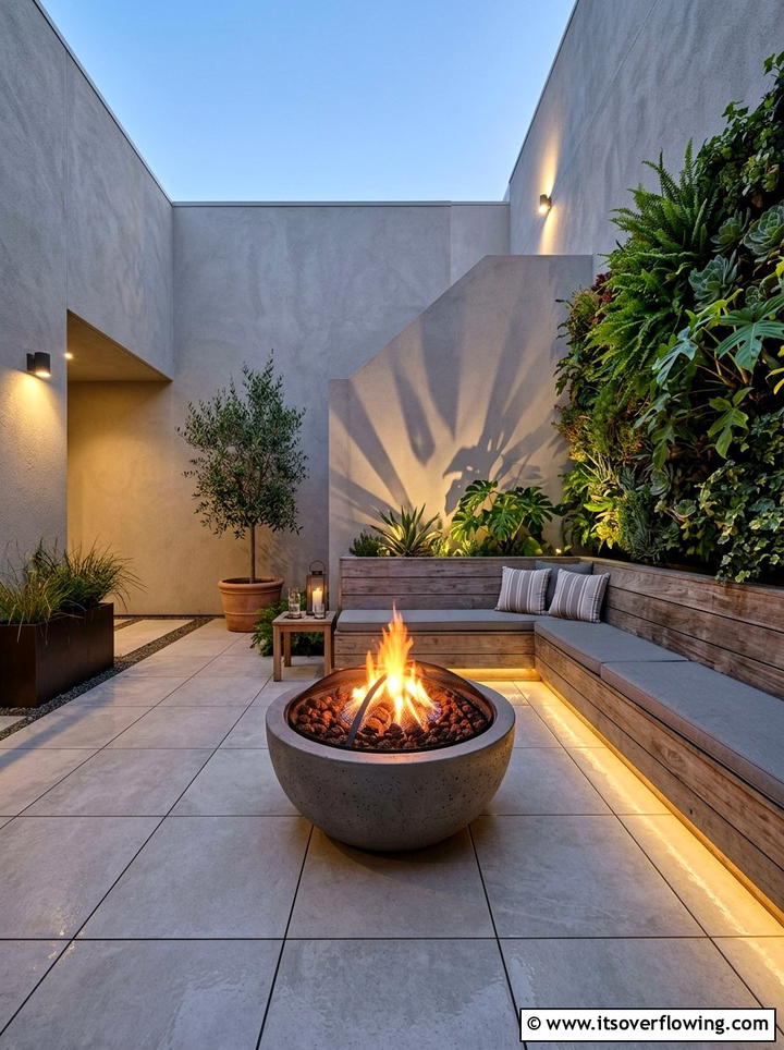 Enclosed Courtyard Fire Bowl - 25 small garden ideas with fire bowl
