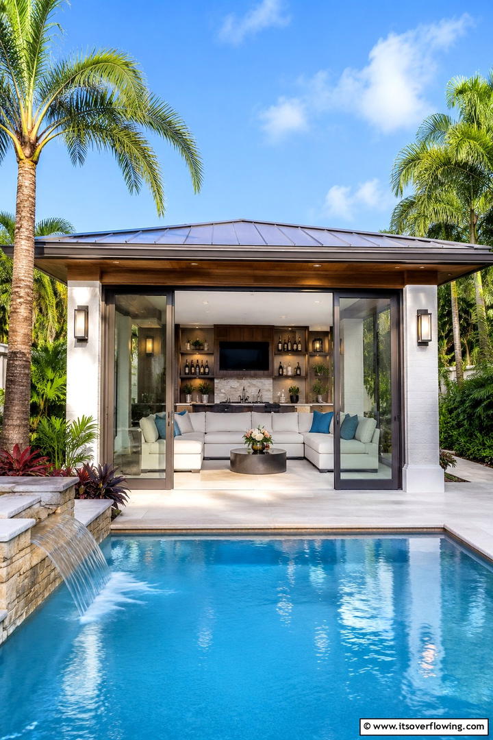 Enclosed Pool Cabana Retreat - 30 Pool Landscaping Ideas to Create a Resort-Style Backyard