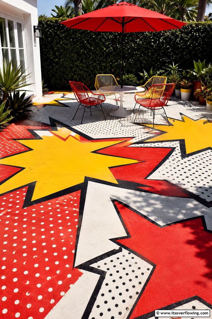 Energetic Pop Art - 30 Painted Concrete Patio Ideas for Colorful Outdoor Floors