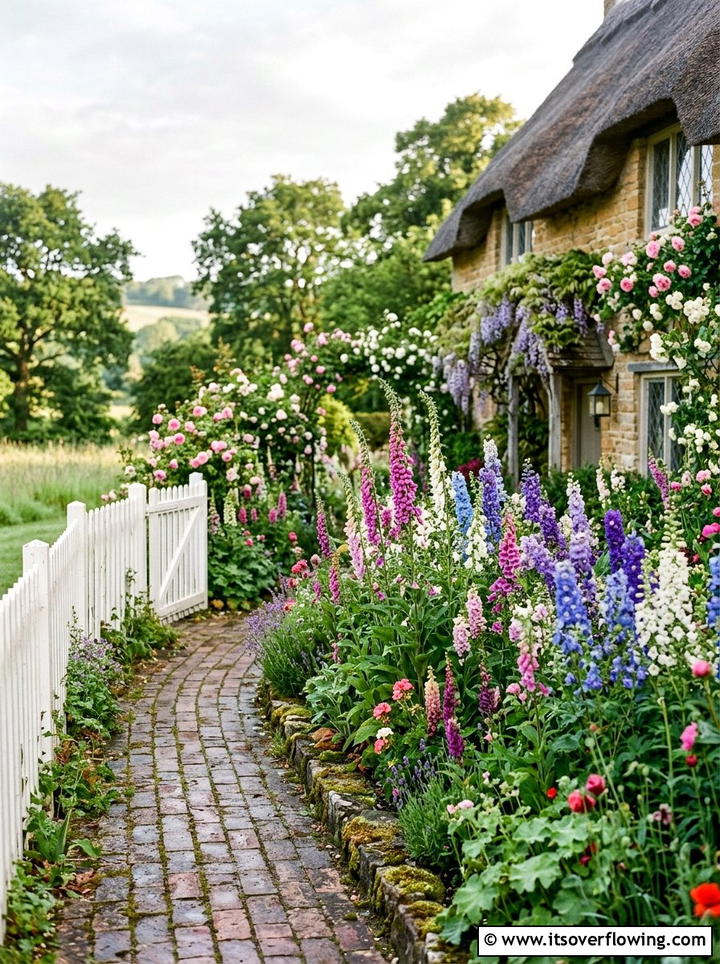 English Cottage Border - 25 backyard ideas with garden and lawn