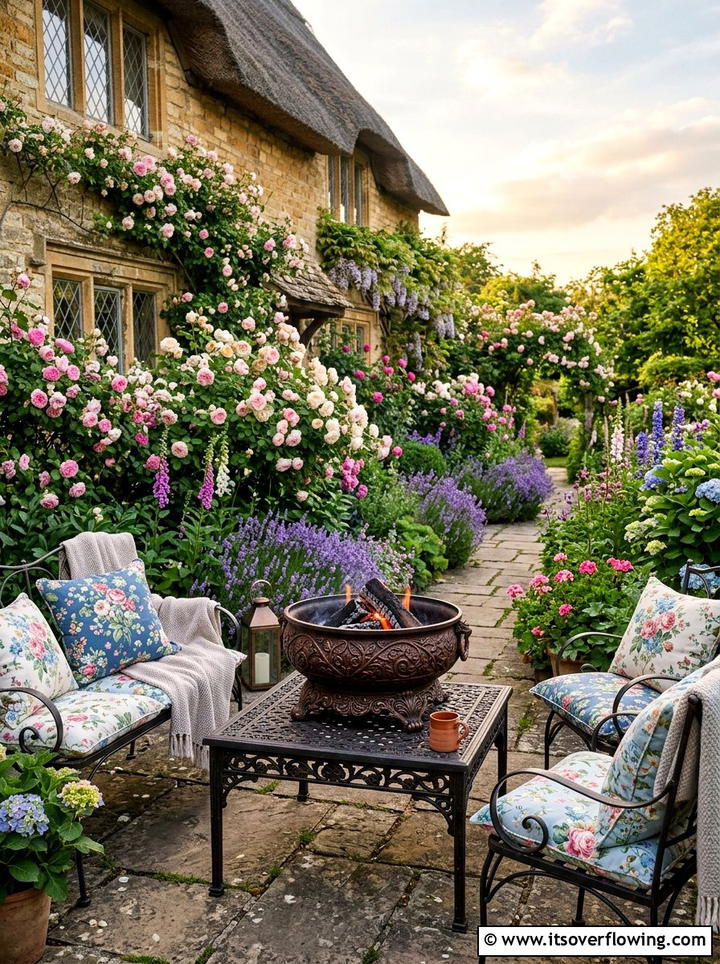 English Cottage Garden - 25 backyard decorating ideas with tabletop fire bowls