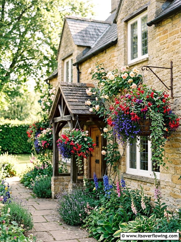 English Cottage Hanging Baskets - 25 front porch ideas with hanging baskets