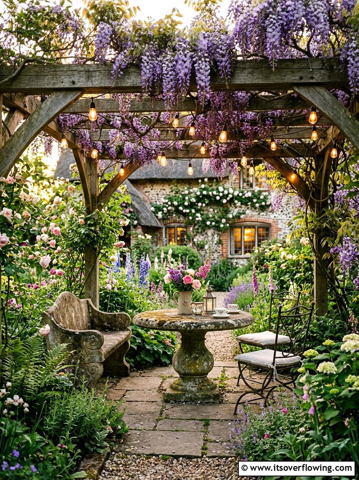 English Cottage Pergola Vine Lights - 25 backyard decorating ideas with pergola string lights