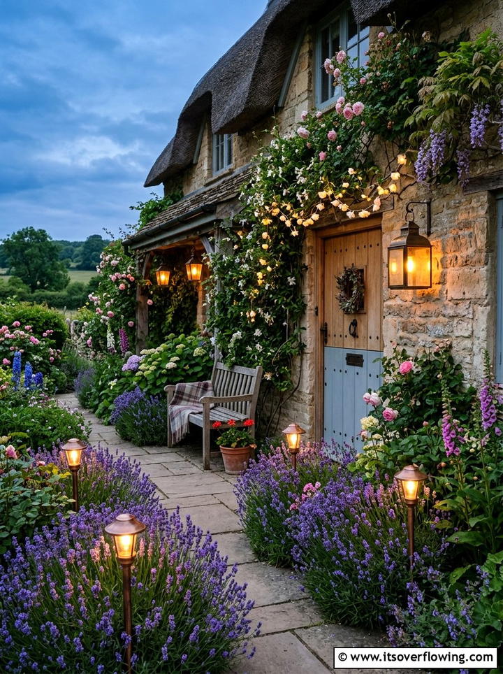English Cottage Porch - 25 front porch ideas with layered lighting