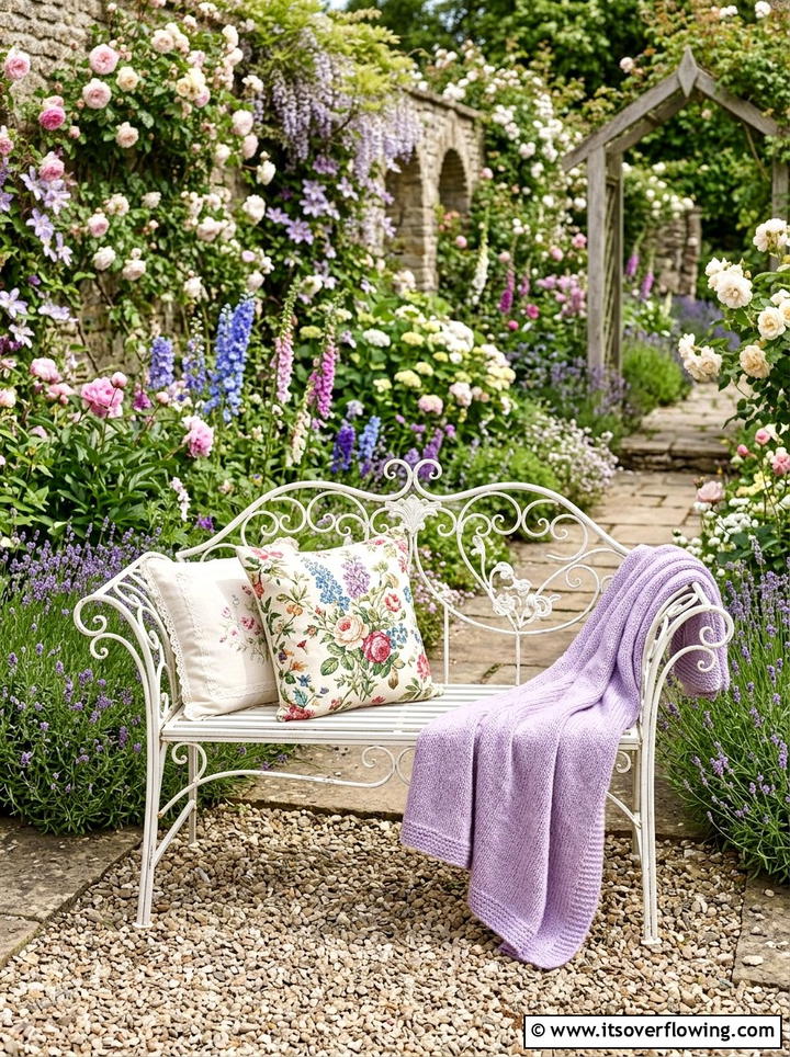English Garden Seat - 25 front porch decor ideas with throws